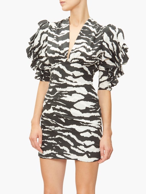 Isabel Marant Farah Puff-Sleeve Tiger-Print Silk-Blend Dress