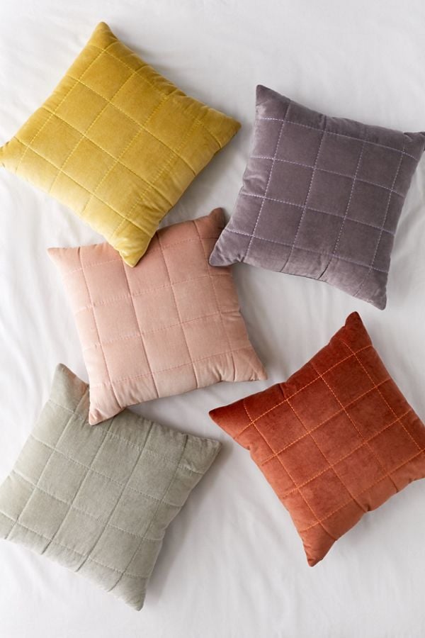 Quilted Grid Velvet Throw Pillow