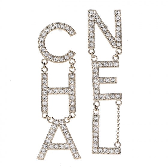 Chanel Crystal Cha-Nel Logo Drop Earrings