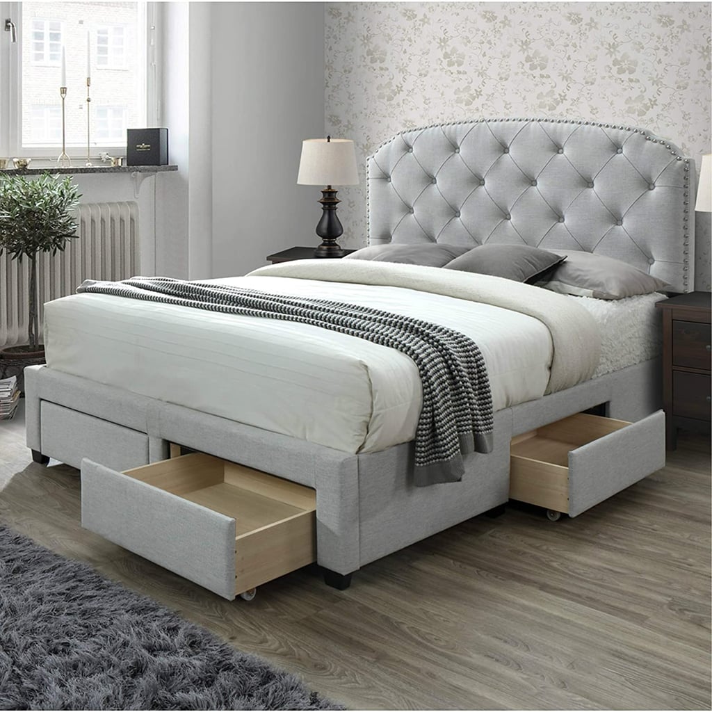 A Bed With Clothes Storage: DG Casa Argo Upholstered Panel Bed Frame
