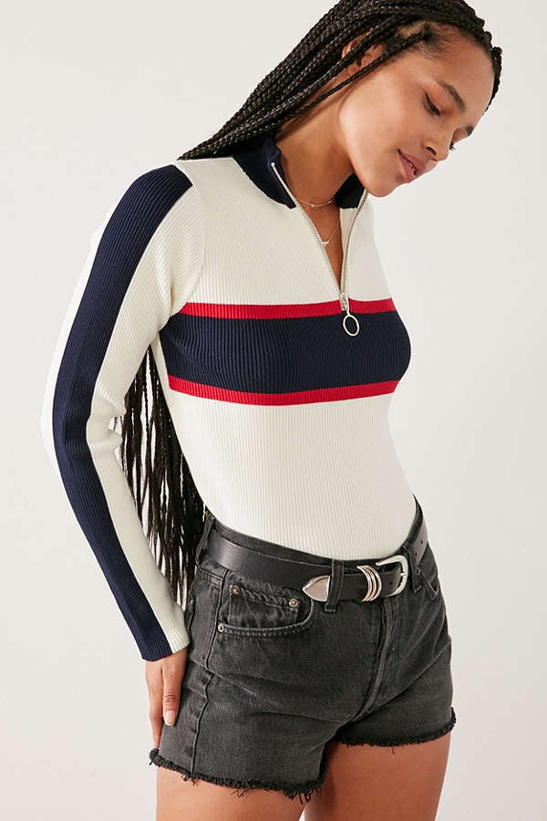 Silence & Noise Half-Zip Striped Sweater