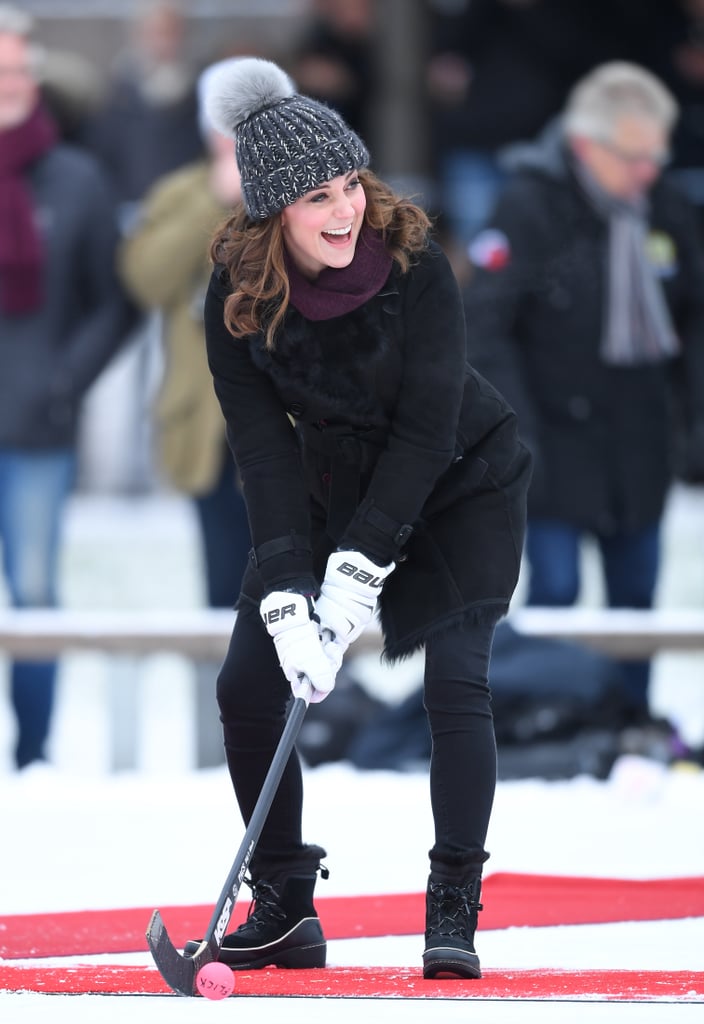 January: Kate got super competitive during a hockey match in Sweden.