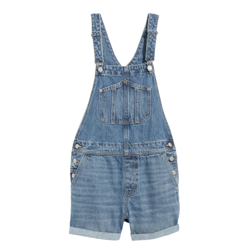 Slouchy Straight Workwear Medium-Wash Non-Stretch Jean Short Overalls