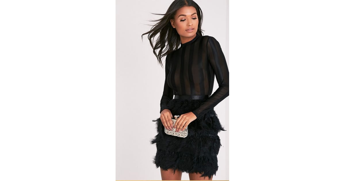 feather skirt bodycon dress