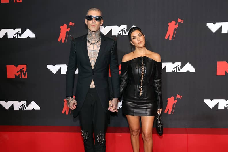NEW YORK, NEW YORK - SEPTEMBER 12: Travis Barker and Kourtney Kardashian attend the 2021 MTV Video Music Awards at Barclays Center on September 12, 2021 in the Brooklyn borough of New York City. (Photo by Taylor Hill/FilmMagic)