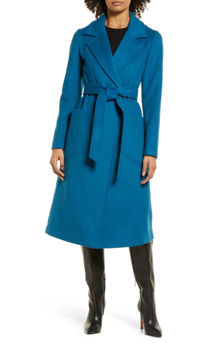 Belted wool blend outlet coat halogen