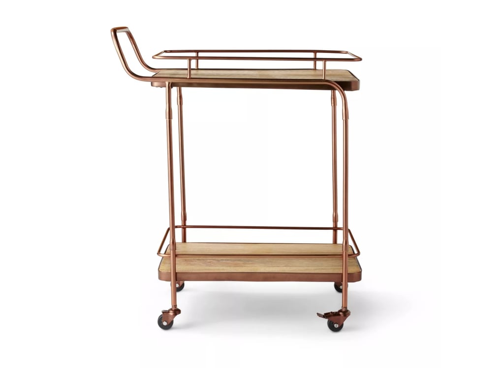 Wood Bar Cart Aged Copper Finish