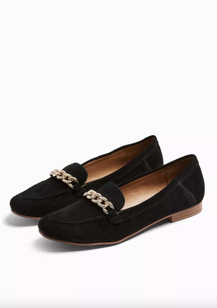 Topshop LEO Black Leather Chain Trim Loafers