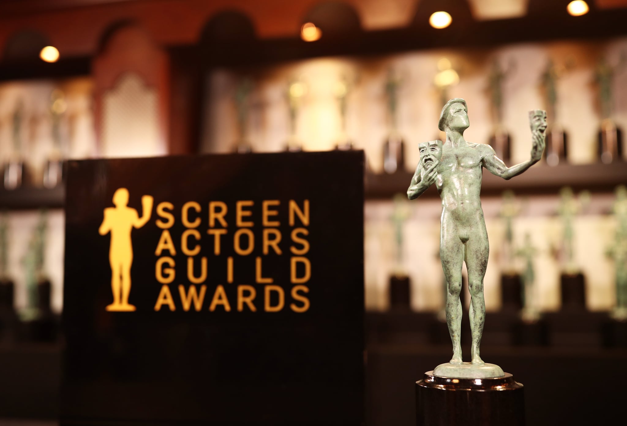 LOS ANGELES, CA - JANUARY 21:  The 'Actor' statue on display before the 24th Annual Screen Actors Guild Awards Trophy Room at The Shrine Auditorium on January 21, 2018 in Los Angeles, California. 27522_010  (Photo by Christopher Polk/Getty Images for Turner)