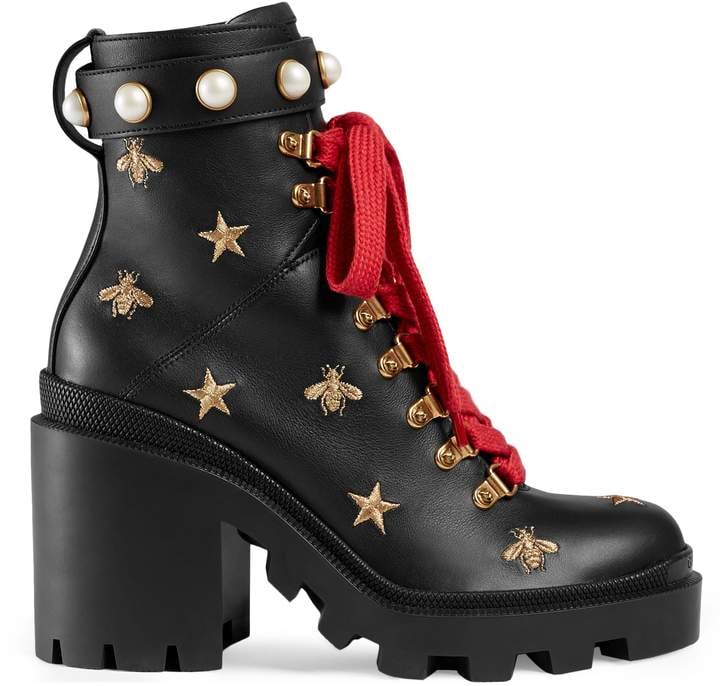 Gucci Leather Embroidered Ankle Boot