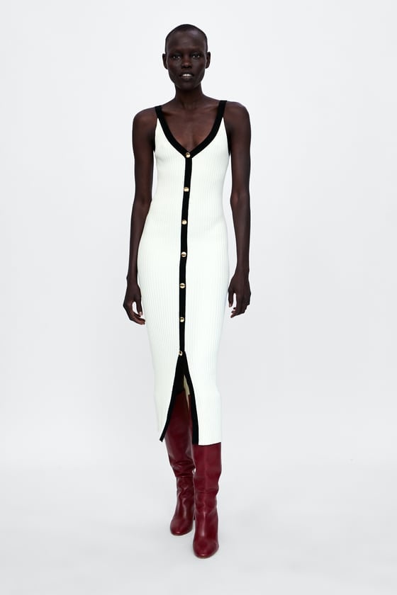 zara black and white ribbed dress