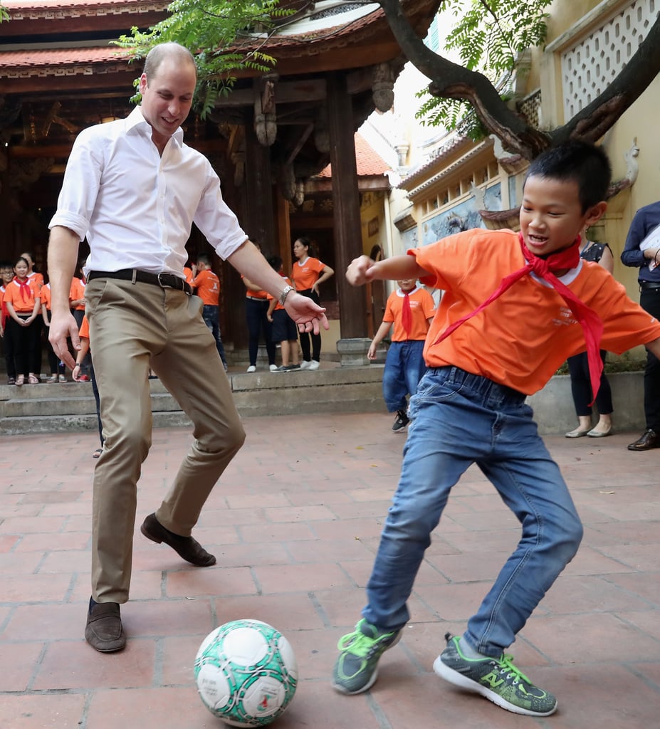 The prince played a quick game of soccer when he visited school children during his two-day tour of Vietnam in November 2016.