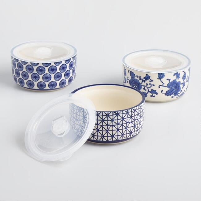 Large Indigo Blue Ceramic Storage Bowls