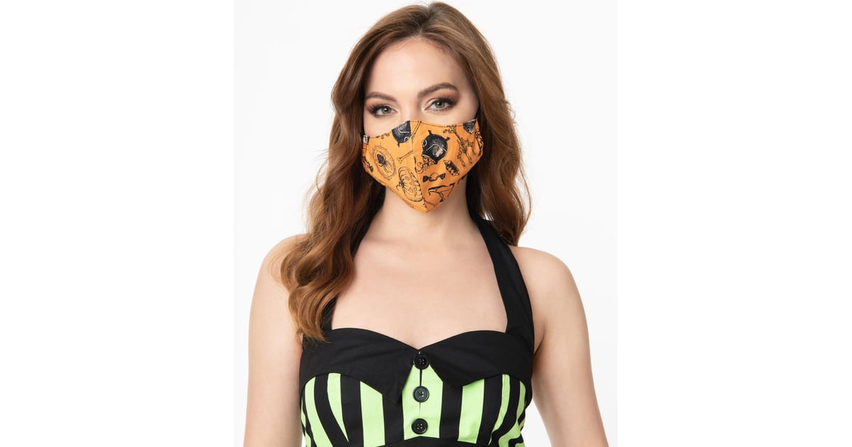 Orange Halloween Print Face Mask Halloween Cloth Face Masks