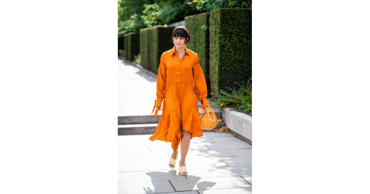 Wear Yellow Heels With an Orange Dress SquareToe Heel Trend