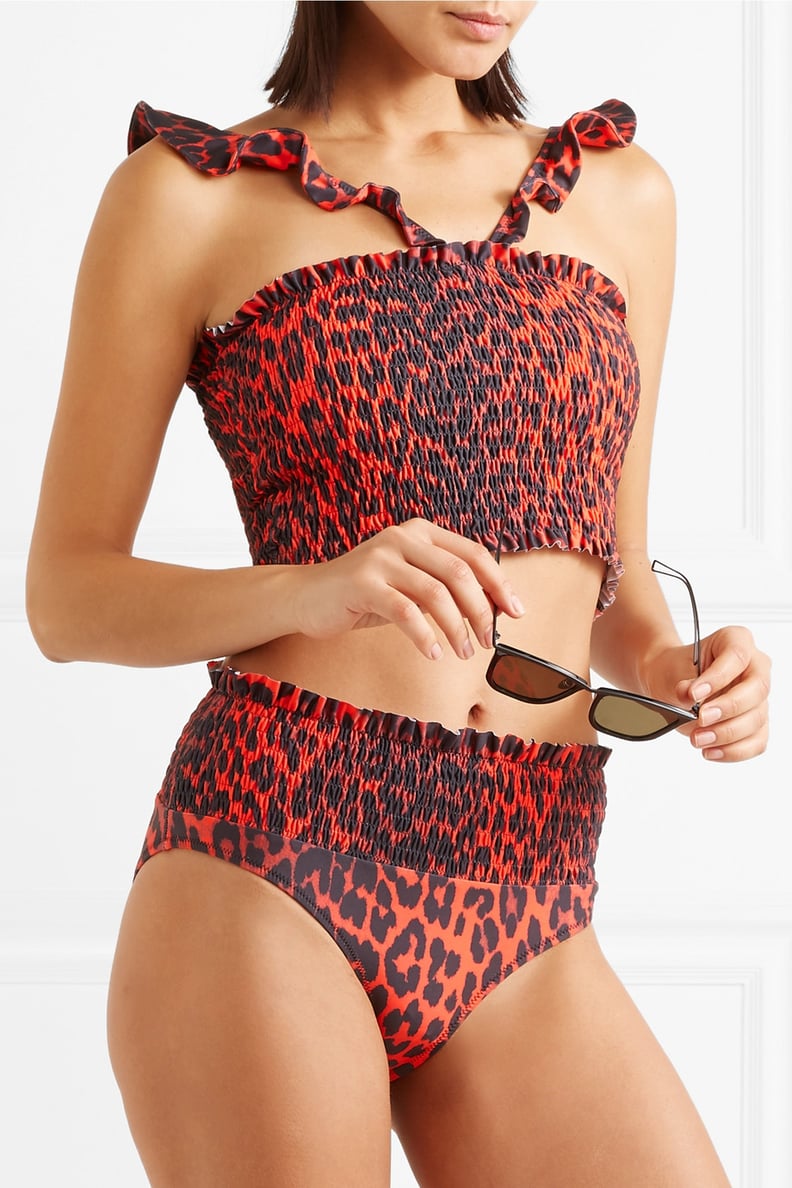 Ganni Exclusive Shirred Leopard-Print Bikini