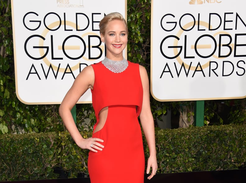 jennifer lawrence red dress golden globes Jennifer Lawrence's Golden Globes 2016 Red-Carpet Dress