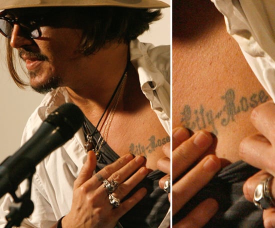 Johnny Depp has the name of his daughter, Lily Rose, inscribed across his heart. Johnny Depp has the name of his daughter, Lily Rose, inscribed across his heart.