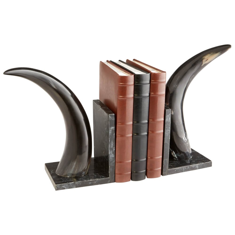 Cyan Design Horn-Rimmed Bookends in Bone and Black