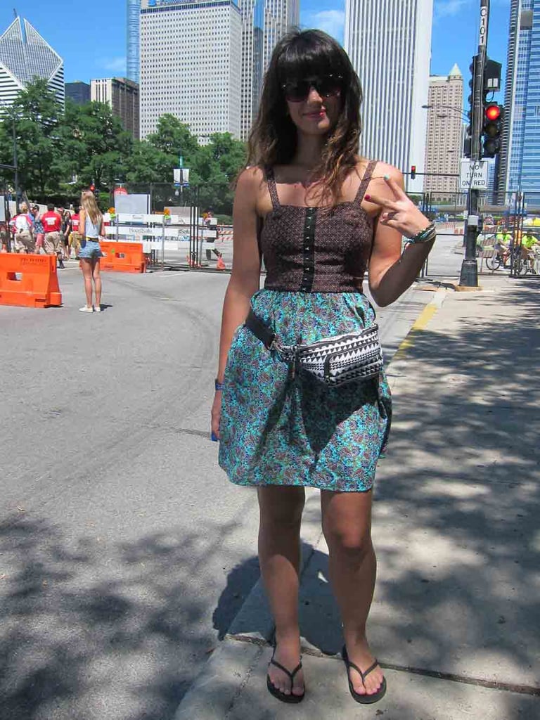 Krista's look — a two-print Target dress and an American Eagle Outfitters fanny pack — was a peace of cake.