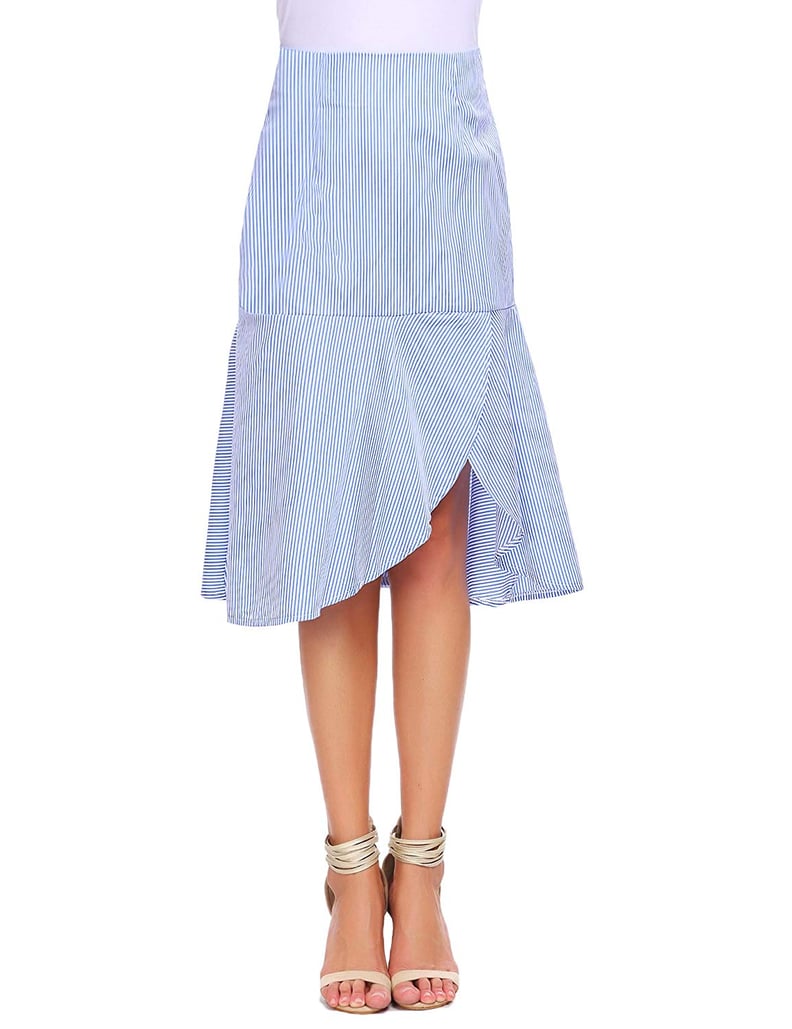 Zeagoo Stripe Slit Midi Skirt