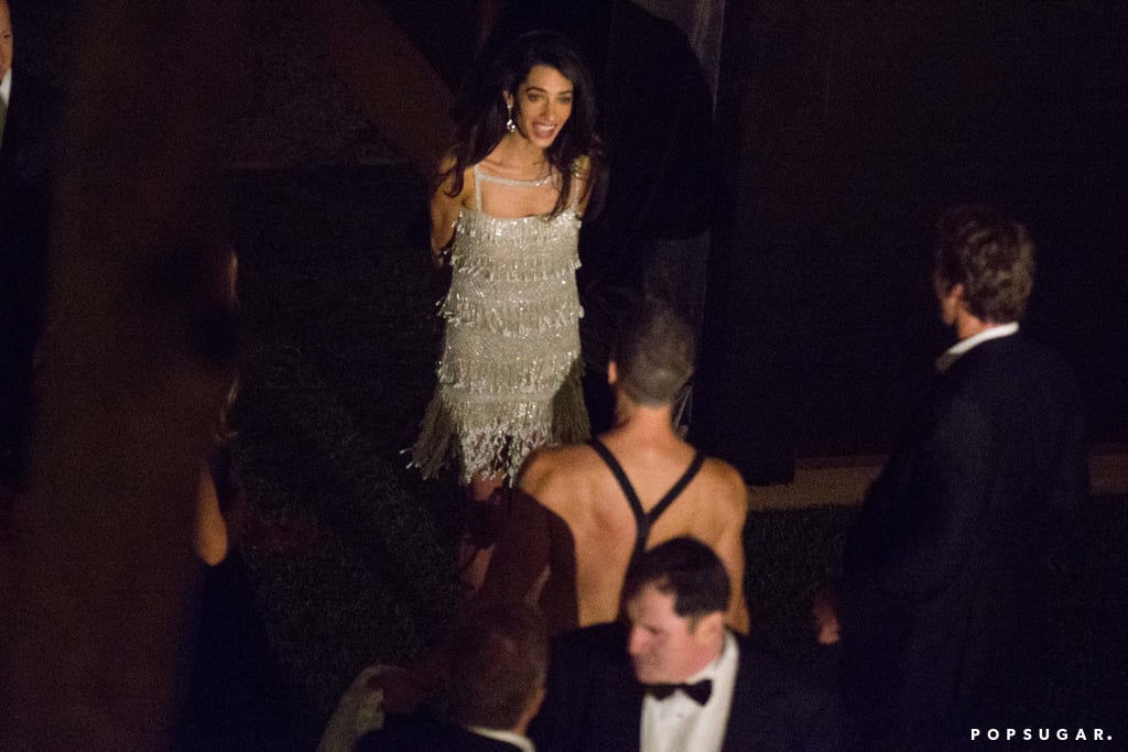 Amal Alamuddin wore a sparkly fringed dress inside the reception.