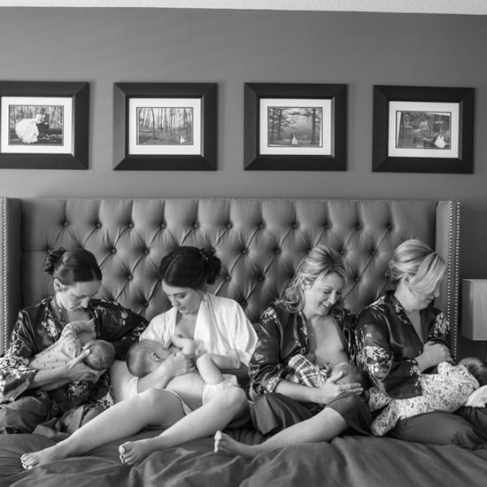 Photo of Bride and Bridesmaids Breastfeeding Together