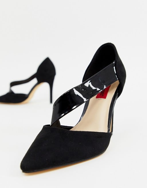 London Rebel patent cross strap pointed heels