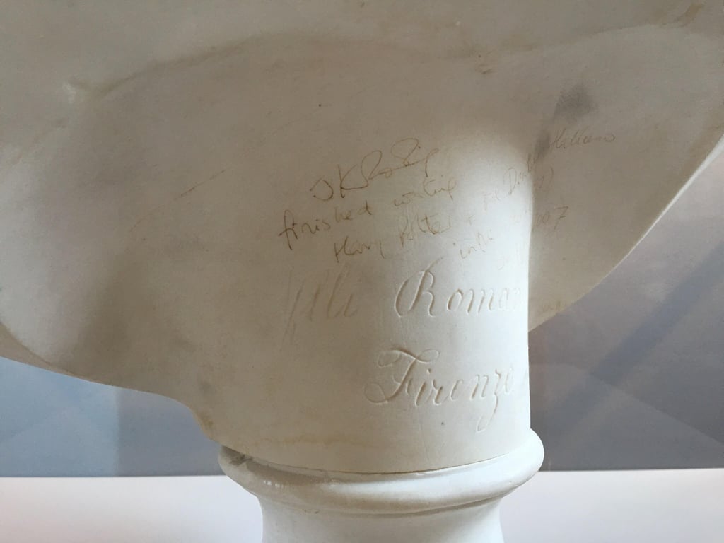 You'll also find the bust that the author famously signed when she finished the book.