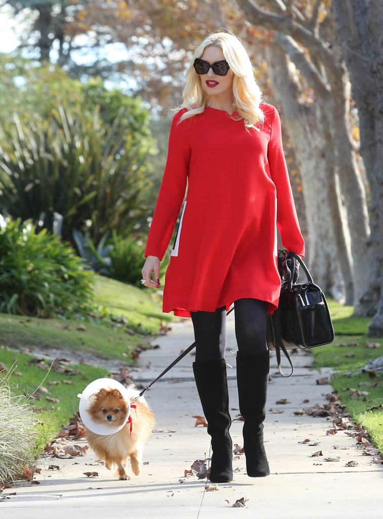 For Gwen, even walking the dog is a reason to dress up. She was a standout in a bright red dress and classic black boots.