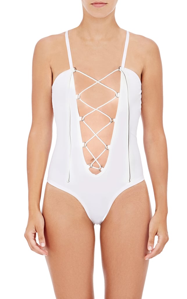 Danielle Guizio All Tied Up Bodysuit/Swimsuit in White ($70)