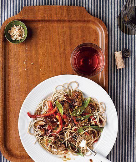 Slow-Cooker Asian Pork With Snow Peas, Bell Peppers, and Soba Noodles