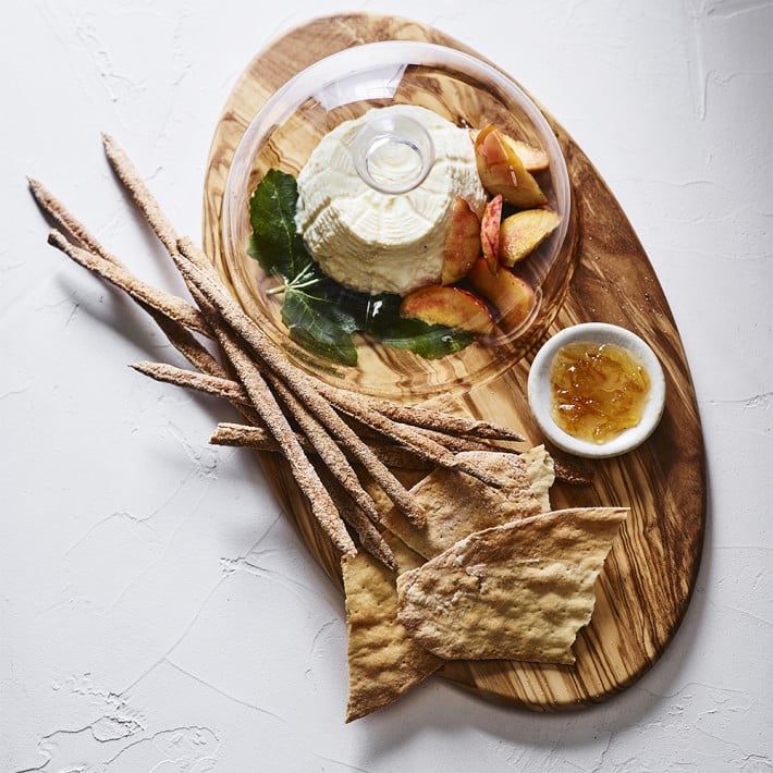 A Cheeseboard: Williams Sonoma Olivewood Board With Cloche