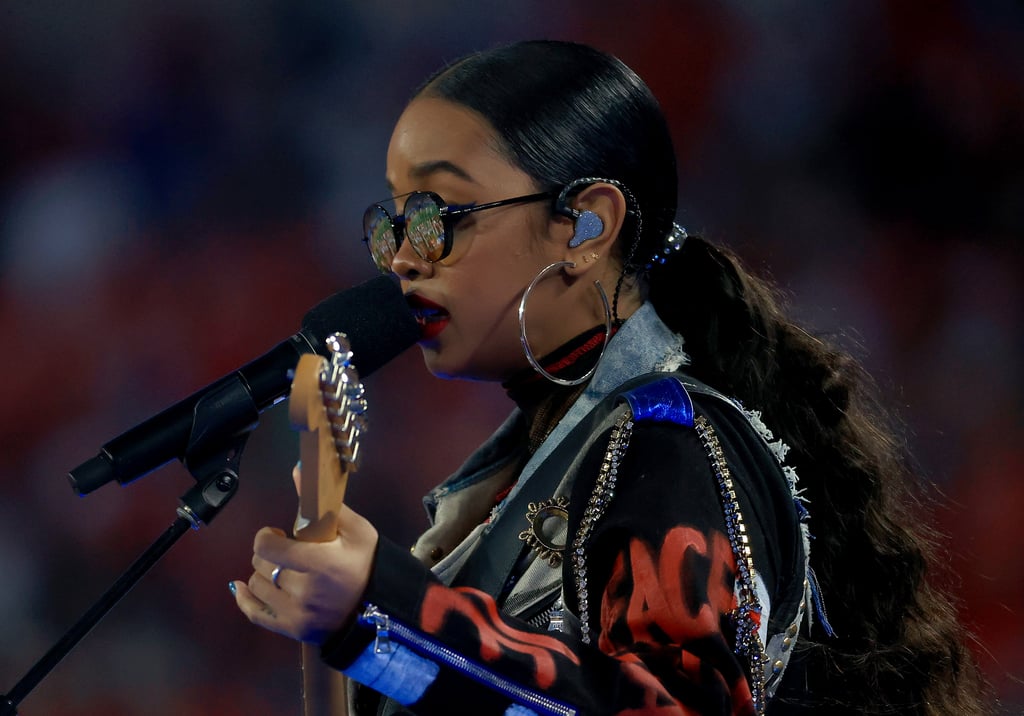 H.E.R's Super Bowl Outfit With Embellished Leather Jeans