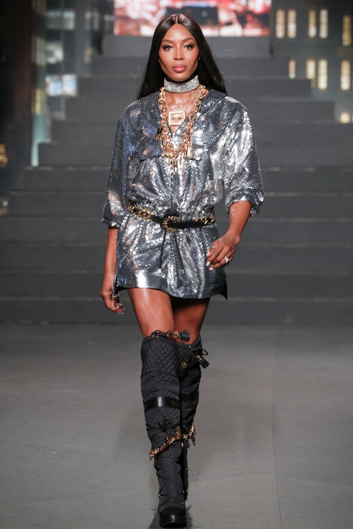 Naomi Campbell Closed the Show in a Sparkly Silver Dress | Moschino x H ...