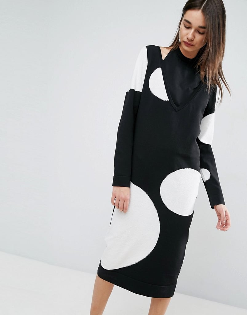 ASOS White Spot Double Layer Knit Midi Dress
