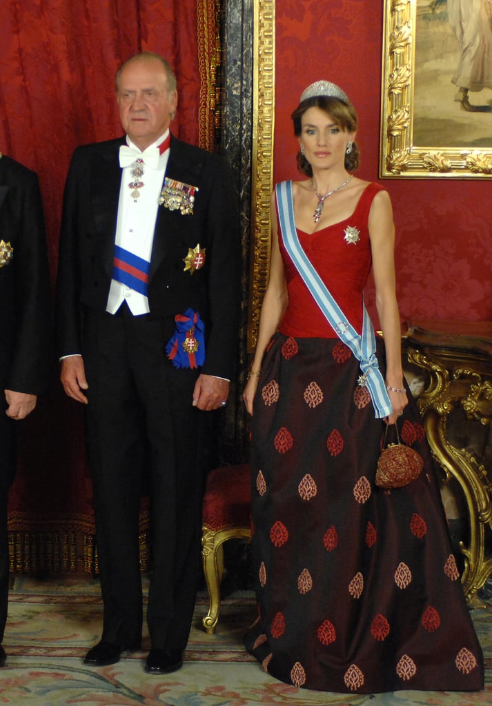A Red and Brown Colorblock Dress With a Leaf Motif