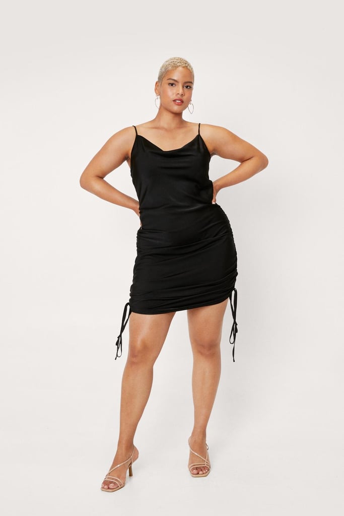 Nasty Gal Ruched Satin Cowl Mini Dress