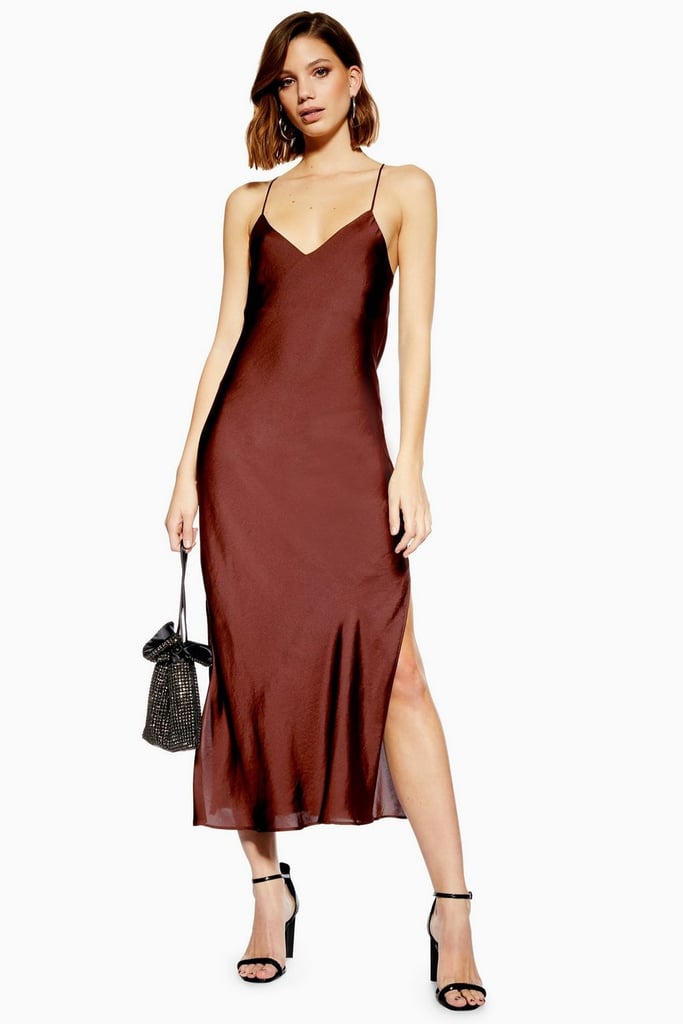 Topshop Plain Satin Slip Dress | Amal Clooney Red Slip Dress at ...