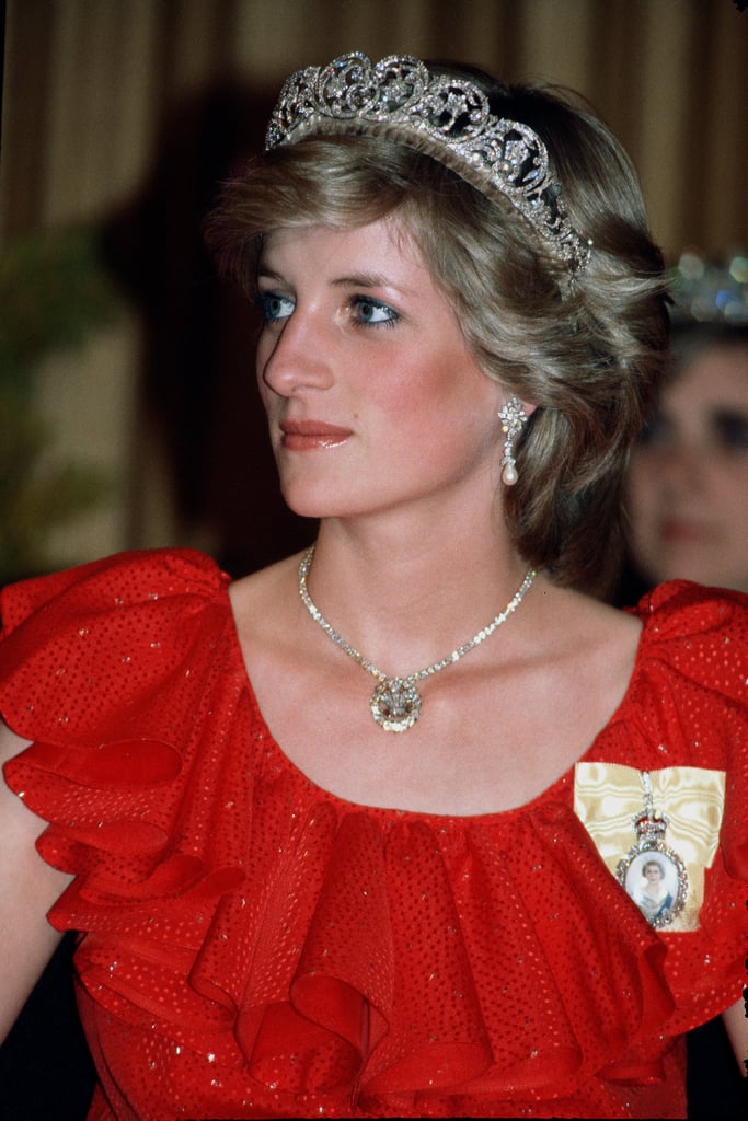 Princess Diana wearing the Royal Family Order of the Queen in 1983.