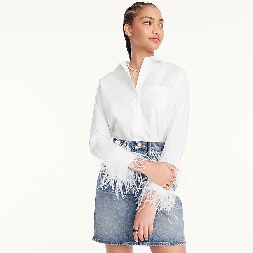 A Chic Blouse: J.Crew Cotton Poplin Shirt With Feather Trim