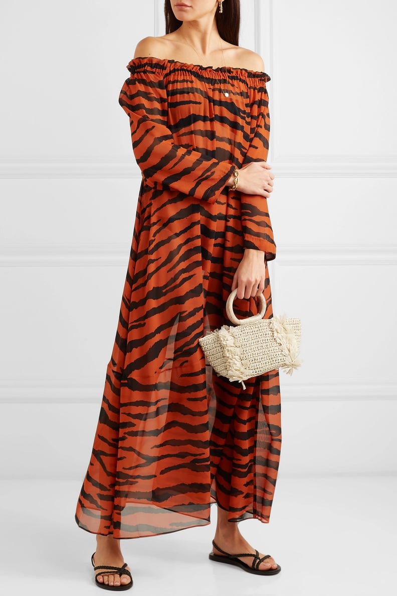 On the Island by Mario Schwab St. Bart Off-the-Shoulder Tiger-Print Silk-Georgette Maxidress