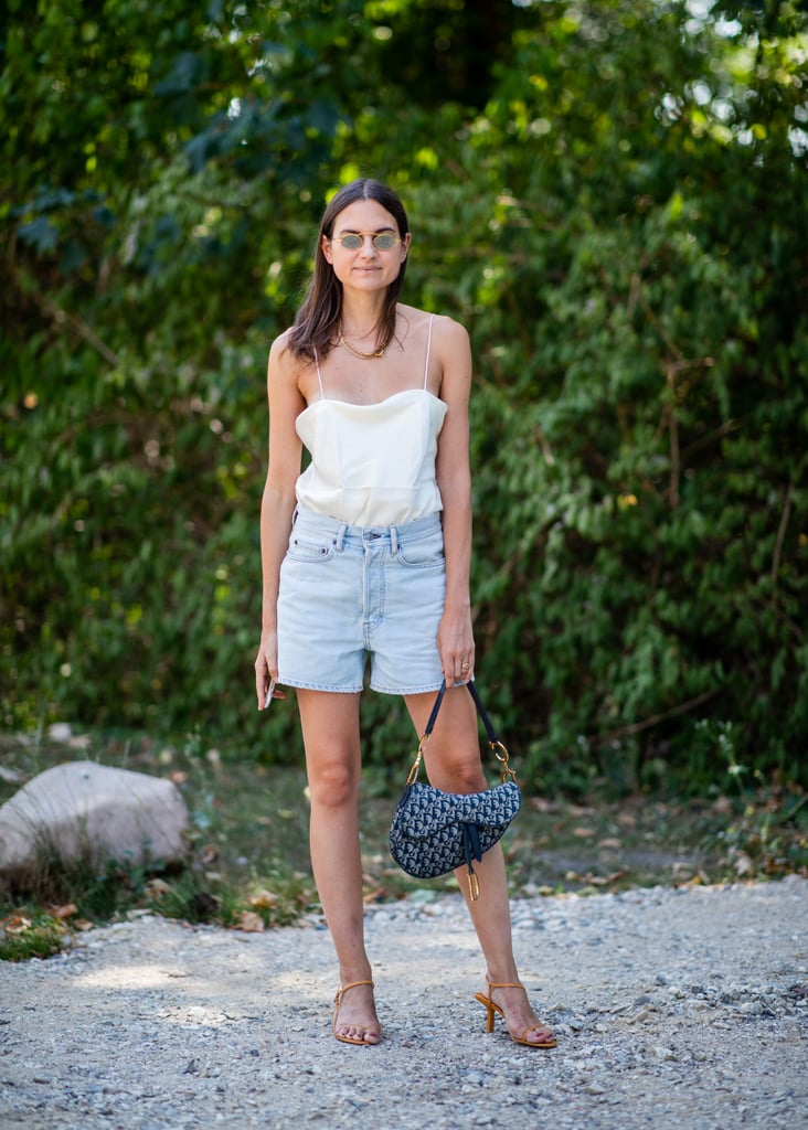 Denim shorts shop and heels