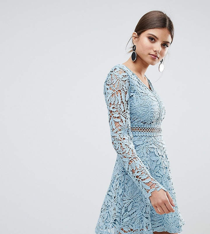 Boohoo Crochet Lace Long Sleeve Skater Dress