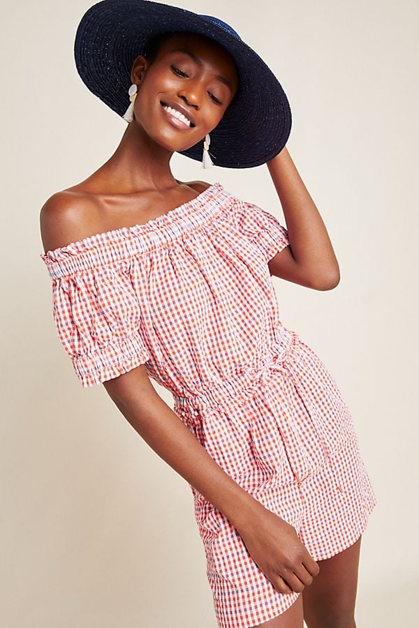 Checked Off-the-Shoulder Romper