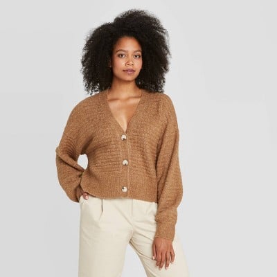 Puff Button-Front Cardigan