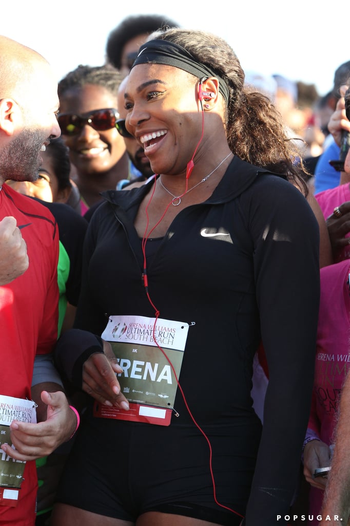 Serena Williams was all smiles during her 5K event, Serena Williams Ultimate Run, in Miami on Sunday.