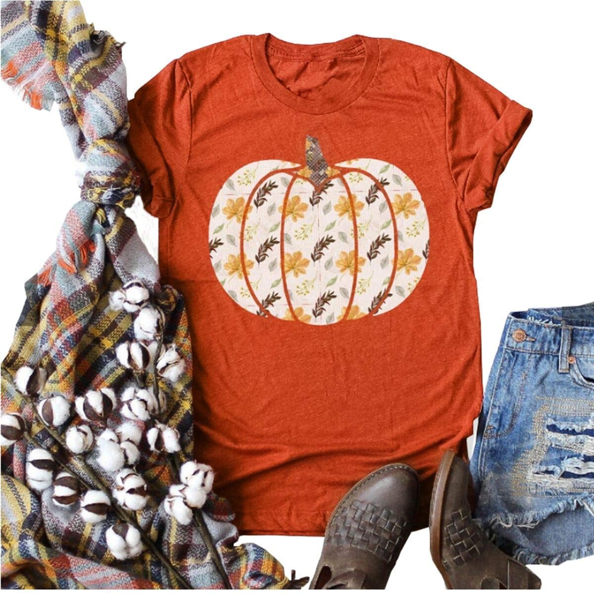 Pumpkin Shirts for Women Funny Halloween Clothing Fall T-Shirts Top