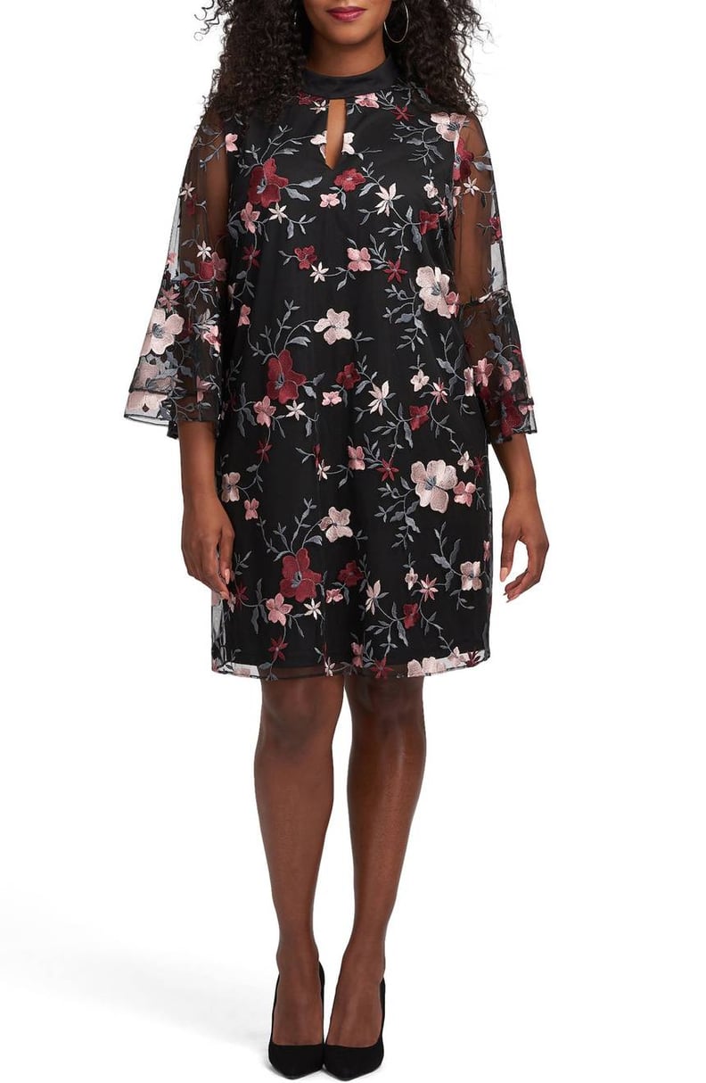 ECI Floral Embroidered Mesh A-Line Dress