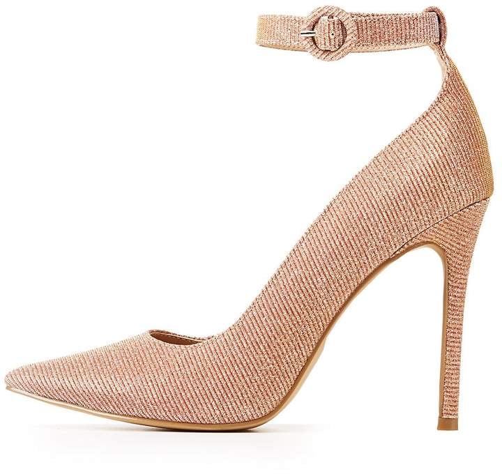 Charlotte Russe Glitter Ankle Strap Pointed Toe Pumps